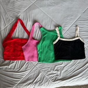 SHEIN Vibrant Crop Top Tanks Halter Adjustable Red, Pink, Green, Black Bundle